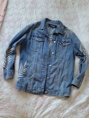Express Blue Denim Jacket with White Leaf Accents